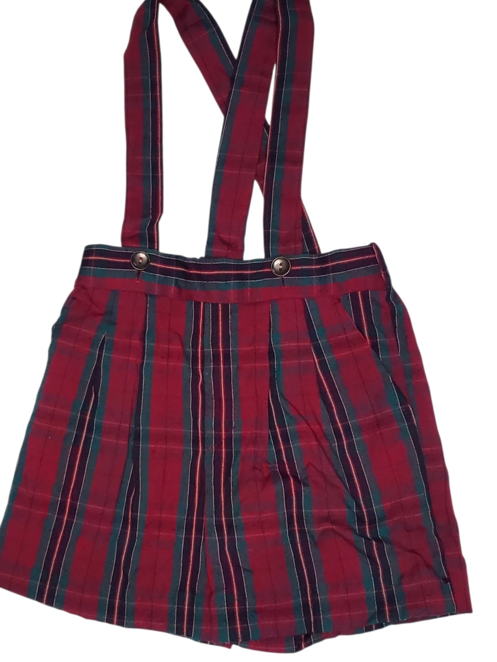 Vintage Kids Plaid Suspender Shorts Red|Green Tartan Holiday Size 2T